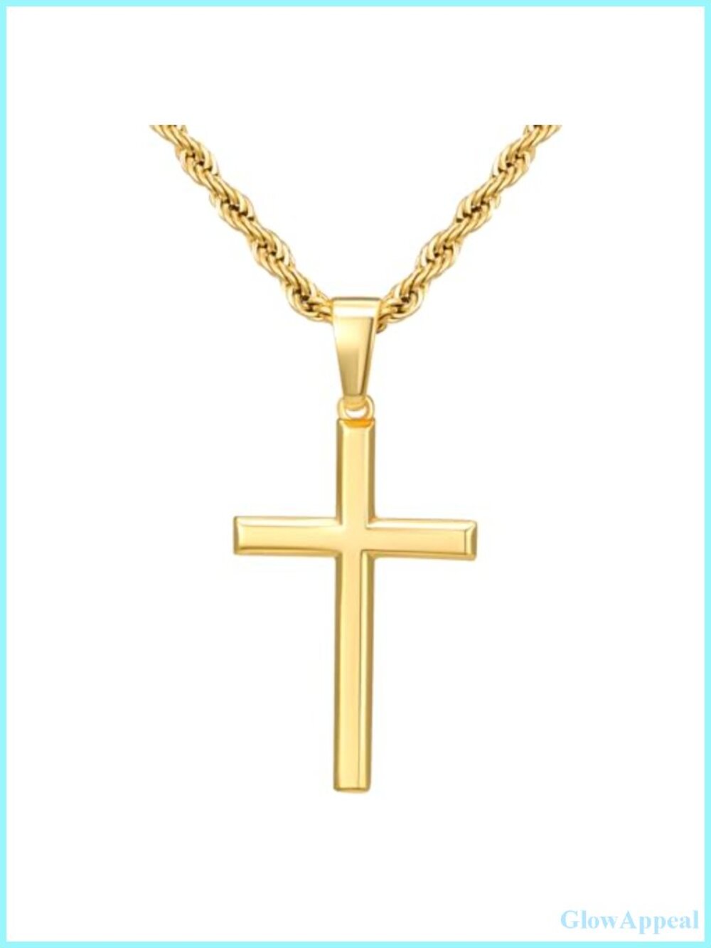 18K Gold Cross Necklace for Men 925 Sterling Silver Pendant Rope Chain
